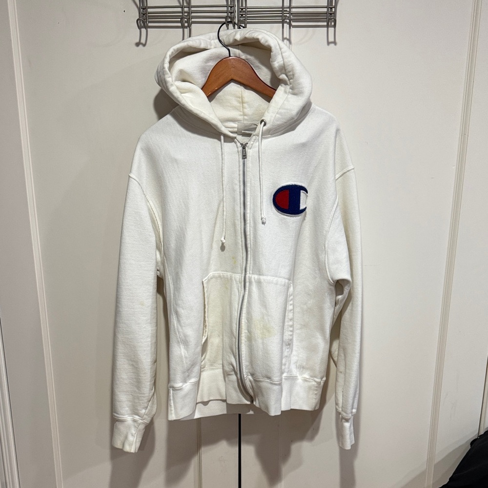 Champion Classic White Hoodie with Logo Patch
